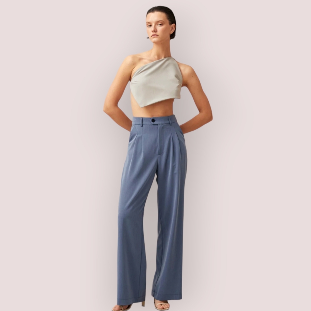 The Vintage Shop High-Waisted Wide Leg Trousers Gray Size Small
